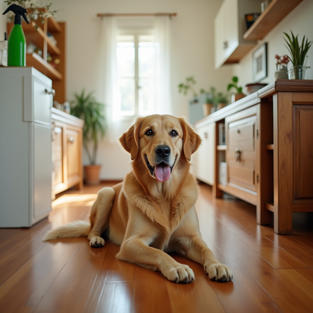 Mascota en hogar limpio con productos ecológicos seguros en Costa Rica