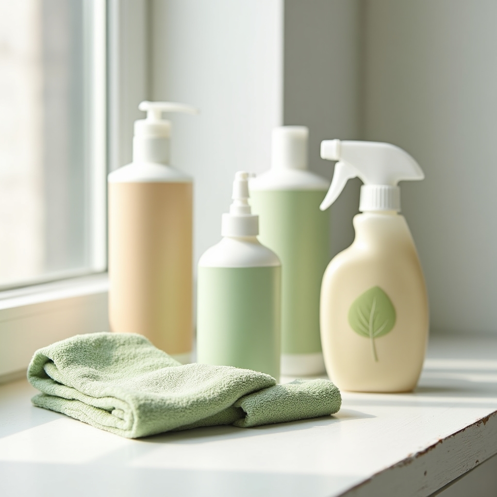 Productos de limpieza ecológicos y biodegradables sobre mesa